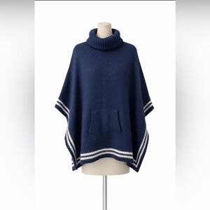 J CREW Wool Alpaca Relaxed Turtleneck Poncho Navy S/M